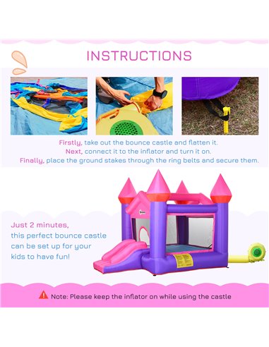 Outsunny Kids Bounce Castle House Inflatable Trampoline Slide 2 in 1 with Inflator for Kids Age 3-12 Multi-color 3.5 x 2.5 x 2.7