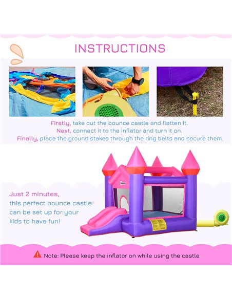 Outsunny Kids Bounce Castle House Inflatable Trampoline Slide 2 in 1 with Inflator for Kids Age 3-12 Multi-color 3.5 x 2.5 x 2.7 - pic 6001 | FastDaddyshop