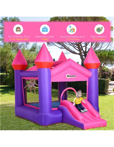Outsunny Kids Bounce Castle House Inflatable Trampoline Slide 2 in 1 with Inflator for Kids Age 3-12 Multi-color 3.5 x 2.5 x 2.7