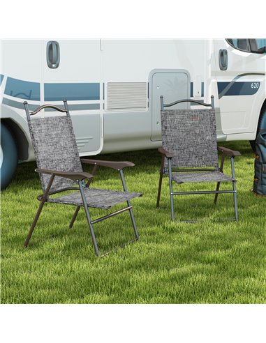 Outsunny Folding Chairs for Patio, Set of 2, Camping Sports Chairs with Armrest, Mesh Fabric Seat, Grey 84G-298V00GY