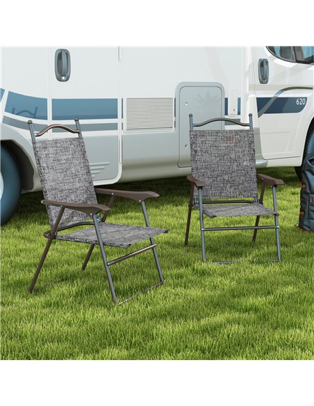 Outsunny Folding Chairs for Patio, Set of 2, Camping Sports Chairs with Armrest, Mesh Fabric Seat, Grey 84G-298V00GY - pic 60025 | FastDaddyshop