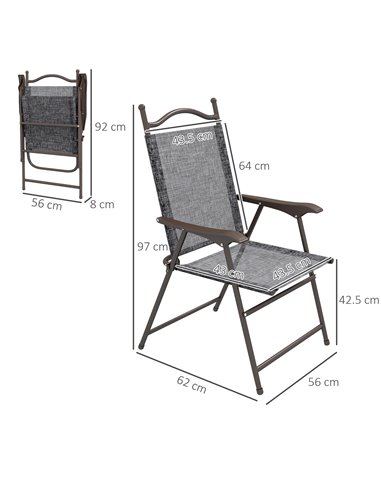 Outsunny Folding Chairs for Patio, Set of 2, Camping Sports Chairs with Armrest, Mesh Fabric Seat, Grey 84G-298V00GY