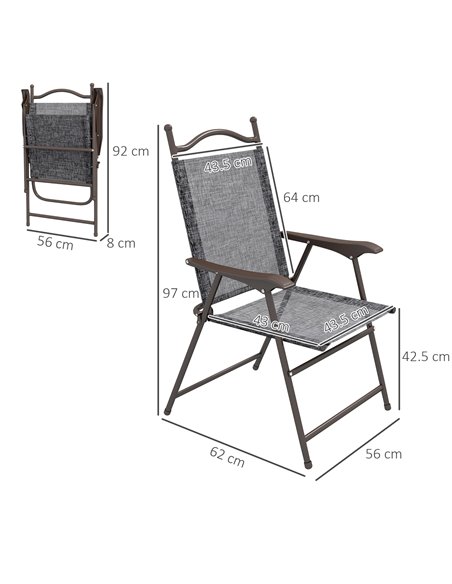 Outsunny Folding Chairs for Patio, Set of 2, Camping Sports Chairs with Armrest, Mesh Fabric Seat, Grey 84G-298V00GY - pic 60026 | FastDaddyshop