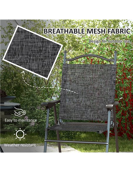 Outsunny Folding Chairs for Patio, Set of 2, Camping Sports Chairs with Armrest, Mesh Fabric Seat, Grey 84G-298V00GY - pic 60028 | FastDaddyshop
