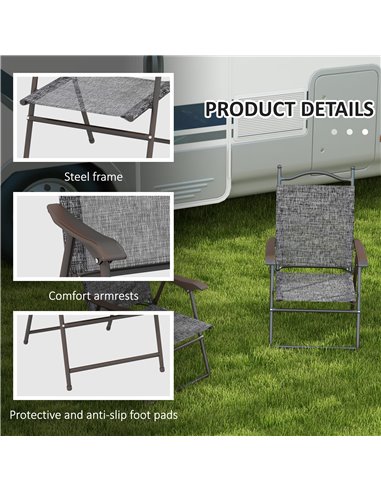 Outsunny Folding Chairs for Patio, Set of 2, Camping Sports Chairs with Armrest, Mesh Fabric Seat, Grey 84G-298V00GY