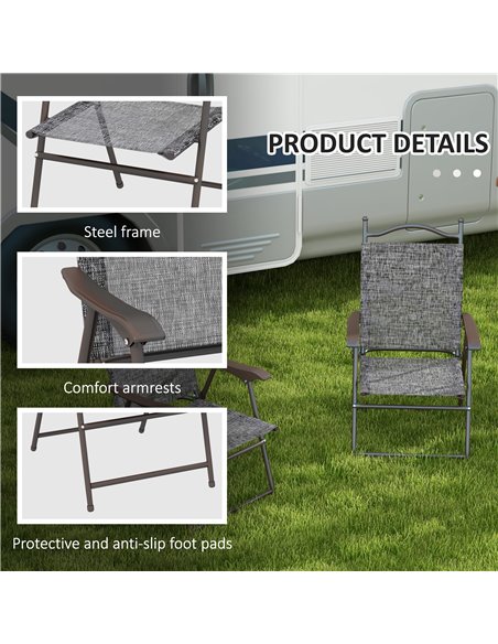 Outsunny Folding Chairs for Patio, Set of 2, Camping Sports Chairs with Armrest, Mesh Fabric Seat, Grey 84G-298V00GY - pic 60029 | FastDaddyshop