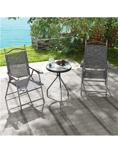Outsunny Folding Chairs for Patio, Set of 2, Camping Sports Chairs with Armrest, Mesh Fabric Seat, Grey 84G-298V00GY