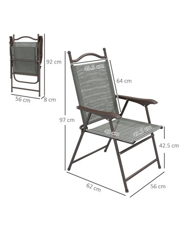 Outsunny 2 Pieces Folding Patio Camping Chairs Set, Sports Chairs for Adults with Armrest, Mesh Fabric Seat for Lawn 84G-298V00C