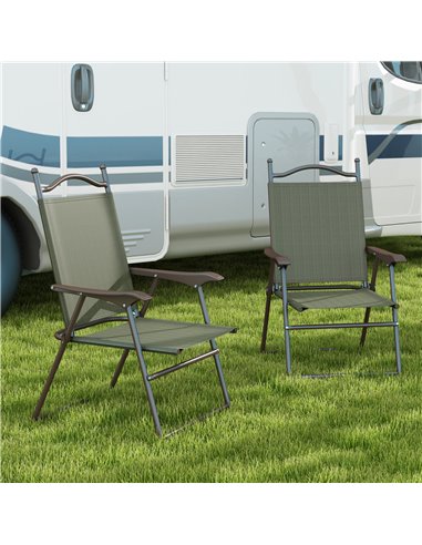 Outsunny Folding Chairs Set for Patio, Camping, Sports, Adults, Armrest, Mesh Fabric Seat, Lawn, Dark Brown 84G-298V00DR