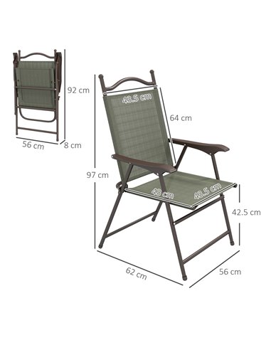 Outsunny Folding Chairs Set for Patio, Camping, Sports, Adults, Armrest, Mesh Fabric Seat, Lawn, Dark Brown 84G-298V00DR