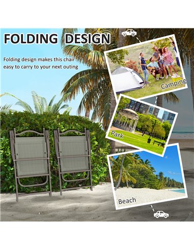 Outsunny Folding Chairs Set for Patio, Camping, Sports, Adults, Armrest, Mesh Fabric Seat, Lawn, Dark Brown 84G-298V00DR