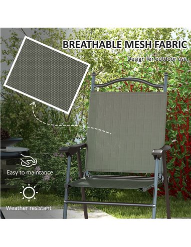 Outsunny Folding Chairs Set for Patio, Camping, Sports, Adults, Armrest, Mesh Fabric Seat, Lawn, Dark Brown 84G-298V00DR