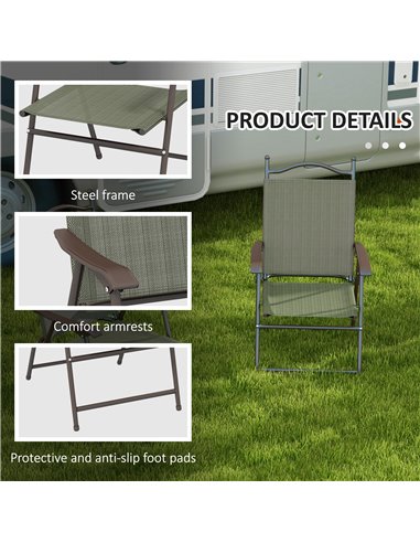 Outsunny Folding Chairs Set for Patio, Camping, Sports, Adults, Armrest, Mesh Fabric Seat, Lawn, Dark Brown 84G-298V00DR