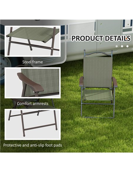 Outsunny Folding Chairs Set for Patio, Camping, Sports, Adults, Armrest, Mesh Fabric Seat, Lawn, Dark Brown 84G-298V00DR - pic 60047 | FastDaddyshop