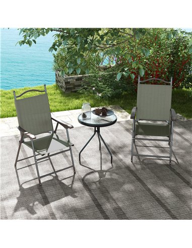 Outsunny Folding Chairs Set for Patio, Camping, Sports, Adults, Armrest, Mesh Fabric Seat, Lawn, Dark Brown 84G-298V00DR