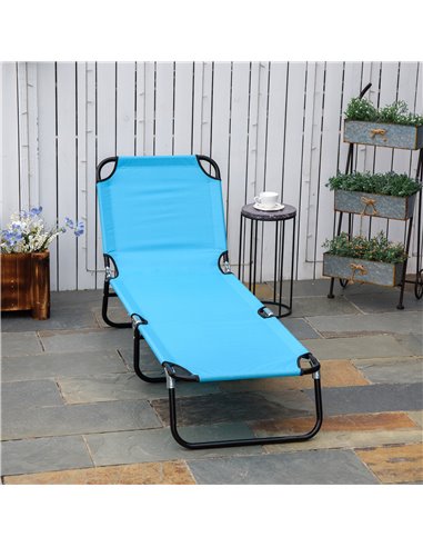 Outsunny Folding Chaise Lounge Pool Chairs, Outdoor Sun Tanning Chairs, Reclining Back, Steel Frame & Breathable Mesh, Sky Blue 