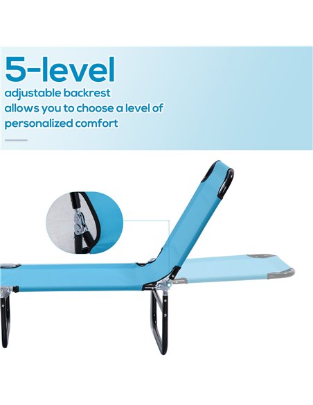 Outsunny Folding Chaise Lounge Pool Chairs, Outdoor Sun Tanning Chairs, Reclining Back, Steel Frame & Breathable Mesh, Sky Blue  - pic 60053 | FastDaddyshop