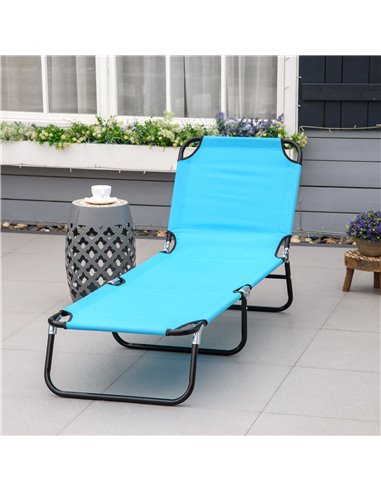 Outsunny Folding Chaise Lounge Pool Chairs, Outdoor Sun Tanning Chairs, Reclining Back, Steel Frame & Breathable Mesh, Sky Blue 