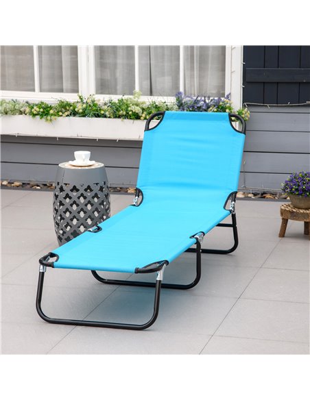 Outsunny Folding Chaise Lounge Pool Chairs, Outdoor Sun Tanning Chairs, Reclining Back, Steel Frame & Breathable Mesh, Sky Blue  - pic 60059 | FastDaddyshop