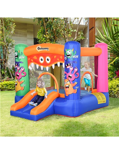 Outsunny Kids Bounce Castle House Inflatable Trampoline Slide Basket with Blower for Kids Age 3-8 Monster Design 2.5 x 1.8 x 1.7 - pic 6006 | FastDaddyshop