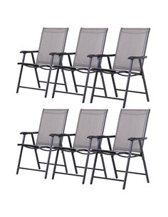 Outsunny Folding Garden Chairs Set of 6, Metal Frame, Grey 84B-P104