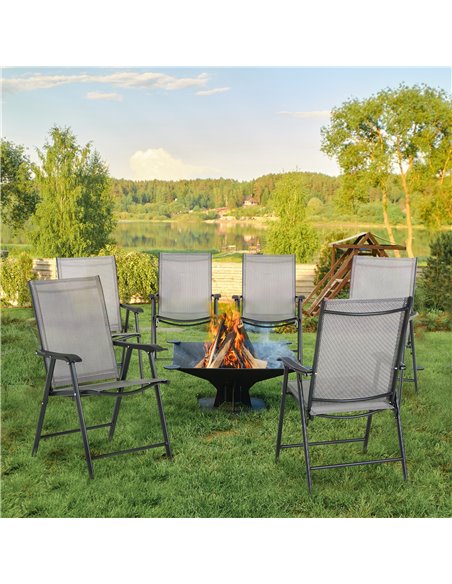 Outsunny Folding Garden Chairs Set of 6, Metal Frame, Outdoor Patio Park Dining Seat, Breathable Mesh Seat, Grey. 84B-P104 - pic 60061 | FastDaddyshop