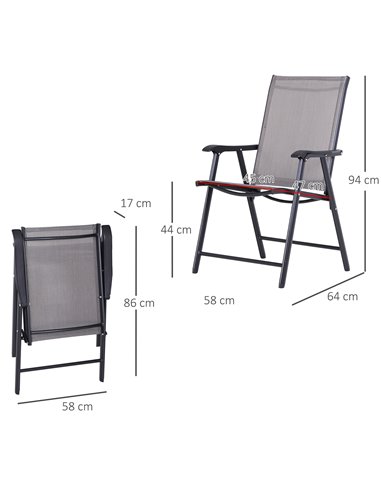 Outsunny Folding Garden Chairs Set of 6, Metal Frame, Outdoor Patio Park Dining Seat, Breathable Mesh Seat, Grey. 84B-P104