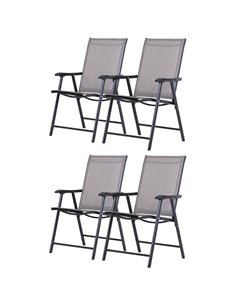 Outsunny Set of 4 Folding Garden Chairs, Metal Frame, Grey 84B-P099