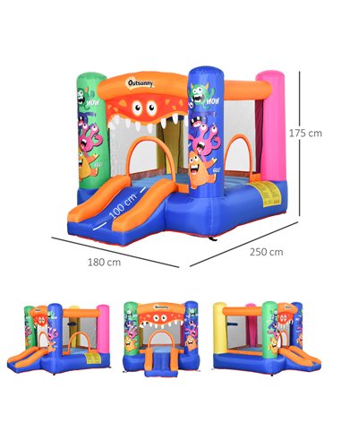 Outsunny Kids Bounce Castle House Inflatable Trampoline Slide Basket with Blower for Kids Age 3-8 Monster Design 2.5 x 1.8 x 1.7