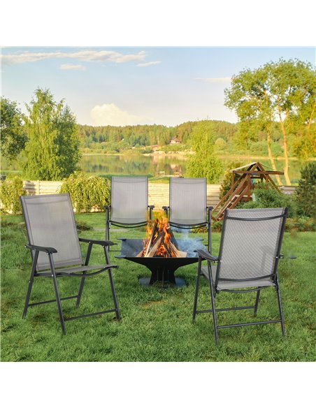 Outsunny Set of 4 Folding Garden Chairs, Metal Frame Garden Chairs Outdoor Patio Park Dining Seat with Breathable Mesh Seat, Gre - pic 60070 | FastDaddyshop