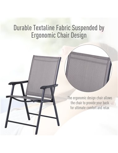 Outsunny Set of 4 Folding Garden Chairs, Metal Frame Garden Chairs Outdoor Patio Park Dining Seat with Breathable Mesh Seat, Gre