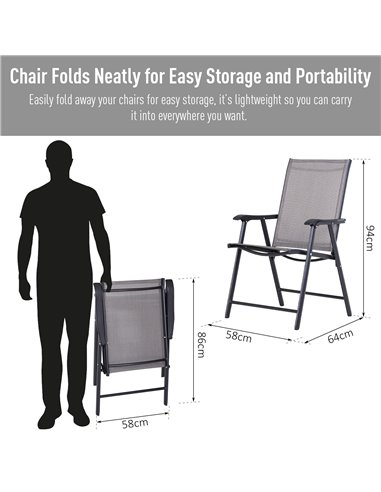 Outsunny Set of 4 Folding Garden Chairs, Metal Frame Garden Chairs Outdoor Patio Park Dining Seat with Breathable Mesh Seat, Gre
