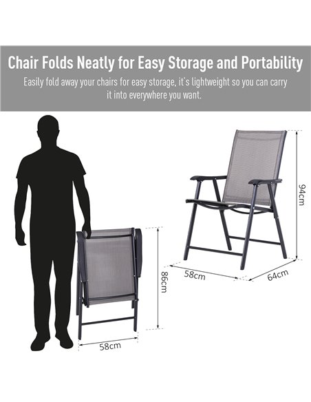 Outsunny Set of 4 Folding Garden Chairs, Metal Frame Garden Chairs Outdoor Patio Park Dining Seat with Breathable Mesh Seat, Gre - pic 60073 | FastDaddyshop
