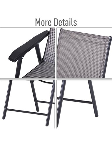 Outsunny Set of 4 Folding Garden Chairs, Metal Frame Garden Chairs Outdoor Patio Park Dining Seat with Breathable Mesh Seat, Gre