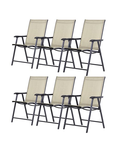 Outsunny Set of 6 Folding Garden Chairs, Metal Frame, Beige 84B-P102 - pic 60078 | FastDaddyshop