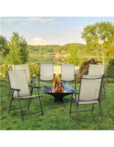 Outsunny Set of 6 Folding Garden Chairs, Metal Frame with Breathable Mesh Seat, Outdoor Patio Dining Chair, Beige 84B-P102