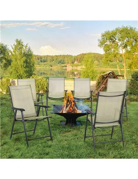 Outsunny Set of 6 Folding Garden Chairs, Metal Frame with Breathable Mesh Seat, Outdoor Patio Dining Chair, Beige 84B-P102 - pic 60079 | FastDaddyshop