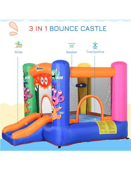 Outsunny Kids Bounce Castle House Inflatable Trampoline Slide Basket with Blower for Kids Age 3-8 Monster Design 2.5 x 1.8 x 1.7 - pic 6008 | FastDaddyshop