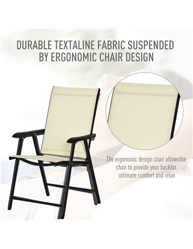 Outsunny Set of 6 Folding Garden Chairs, Metal Frame with Breathable Mesh Seat, Outdoor Patio Dining Chair, Beige 84B-P102