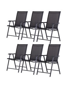 Outsunny Set of 6 Folding Garden Chairs, Metal Frame, Black 84B-P103