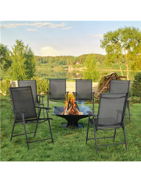 Outsunny Set of 6 Folding Garden Chairs, Metal Frame Garden Chairs Outdoor Patio Park Dining Seat with Breathable Mesh Seat, Bla - pic 60088 | FastDaddyshop