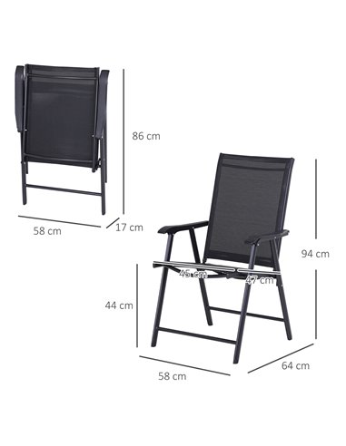 Outsunny Set of 6 Folding Garden Chairs, Metal Frame Garden Chairs Outdoor Patio Park Dining Seat with Breathable Mesh Seat, Bla
