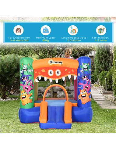 Outsunny Kids Bounce Castle House Inflatable Trampoline Slide Basket with Blower for Kids Age 3-8 Monster Design 2.5 x 1.8 x 1.7