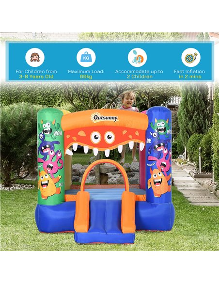 Outsunny Kids Bounce Castle House Inflatable Trampoline Slide Basket with Blower for Kids Age 3-8 Monster Design 2.5 x 1.8 x 1.7 - pic 6009 | FastDaddyshop