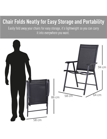 Outsunny Set of 6 Folding Garden Chairs, Metal Frame Garden Chairs Outdoor Patio Park Dining Seat with Breathable Mesh Seat, Bla - pic 60091 | FastDaddyshop