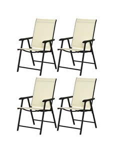 Outsunny Set of 4 Folding Garden Chairs, Metal Frame, Beige 84B-P097