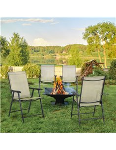Outsunny Set of 4 Folding Garden Chairs, Metal Frame, Beige 84B-P097 2