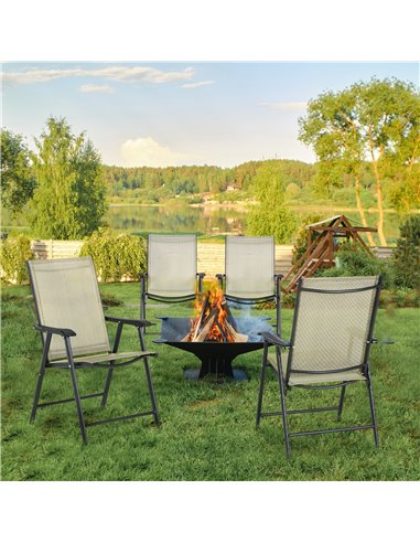 Outsunny Set of 4 Folding Garden Chairs, Metal Frame with Breathable Mesh Seat, Outdoor Patio Dining Chair, Beige 84B-P097