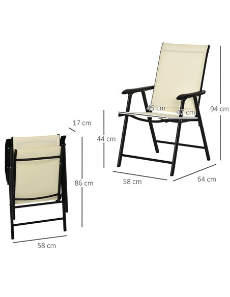 Outsunny Set of 4 Folding Garden Chairs, Metal Frame with Breathable Mesh Seat, Outdoor Patio Dining Chair, Beige 84B-P097 - pic 60098 | FastDaddyshop