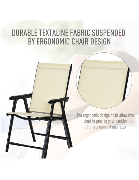 Outsunny Set of 4 Folding Garden Chairs, Metal Frame with Breathable Mesh Seat, Outdoor Patio Dining Chair, Beige 84B-P097 - pic 60099 | FastDaddyshop